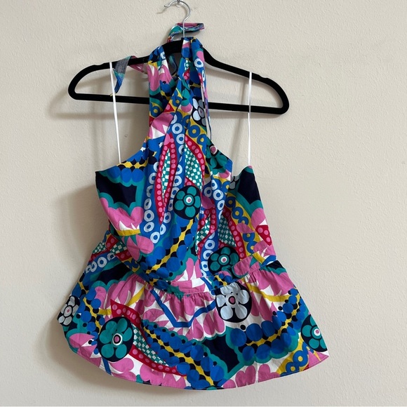 J Crew Ratti Kaleidoscope Peplum Halter Top Colorful Tank Top Large - Picture 3 of 3